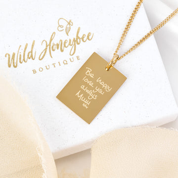 Jessica Rectangle Gold Actual Handwriting Necklace
